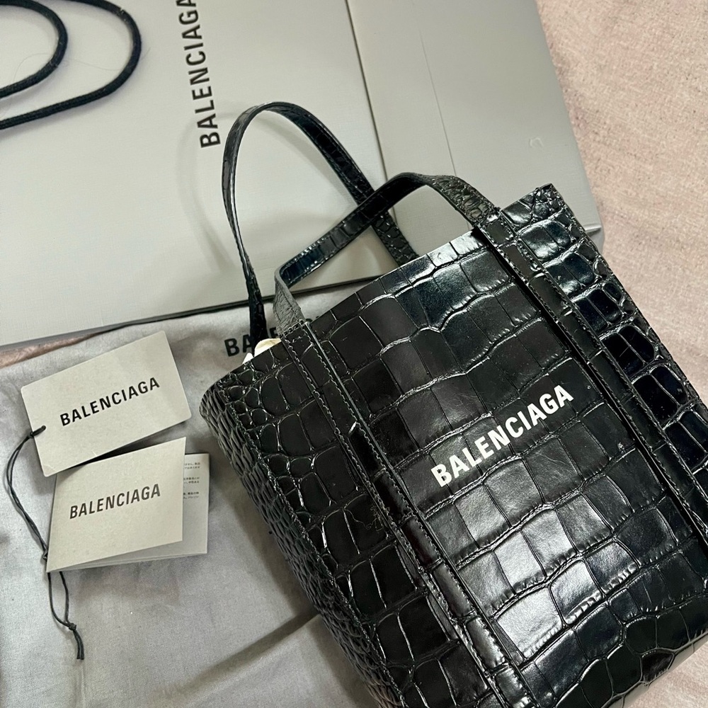 Balenciaga Black Croc-Embossed Tote